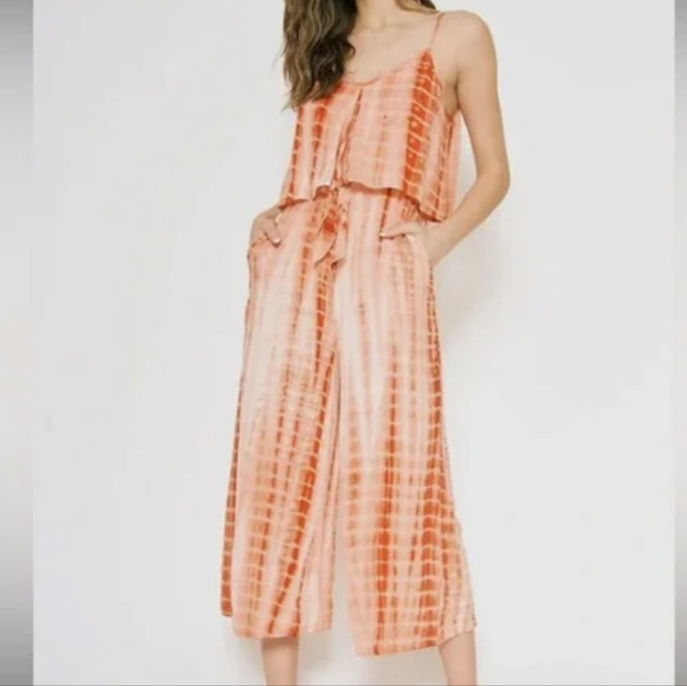 Mystree Tie-Dye Cami Jumpsuit Rust Orange